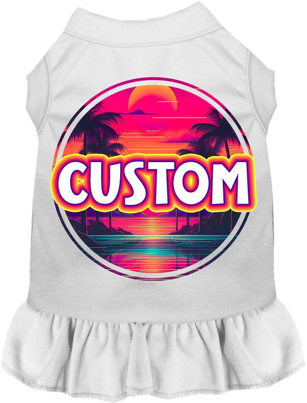 Custom Neon Beach Sunset Pet Dress White