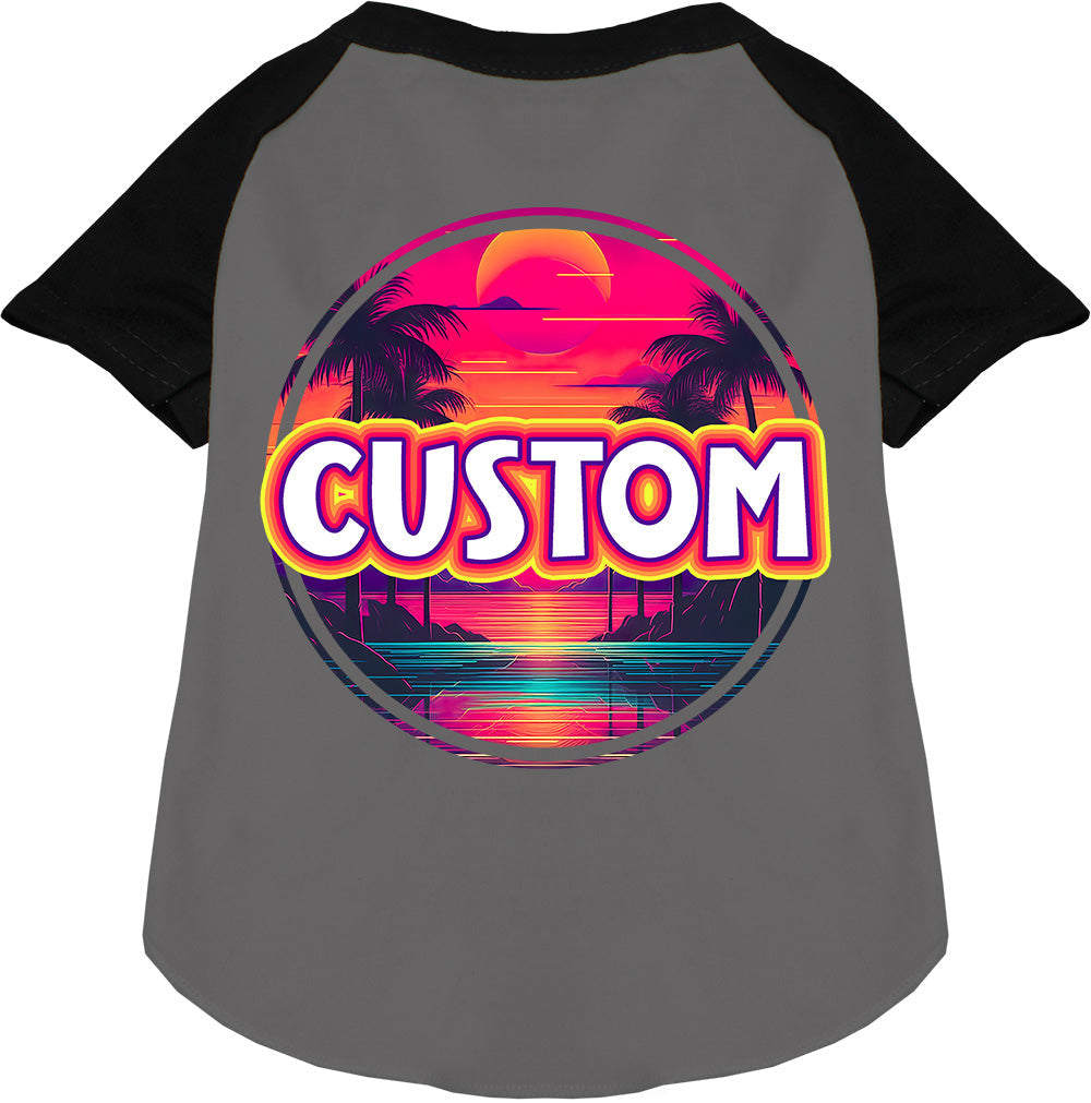 Custom Neon Beach Sunset Pet Raglan Shirts Grey with Black