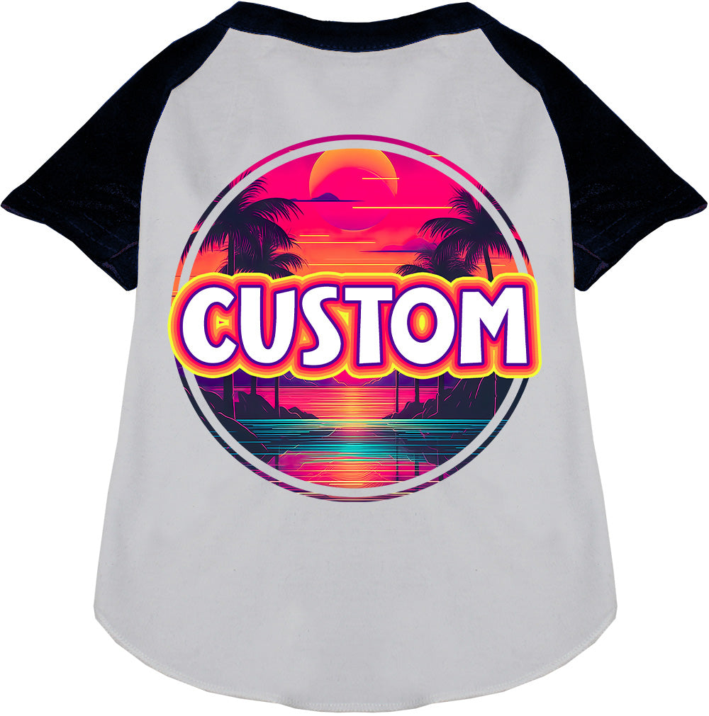 Custom Neon Beach Sunset Pet Raglan Shirts White with Black
