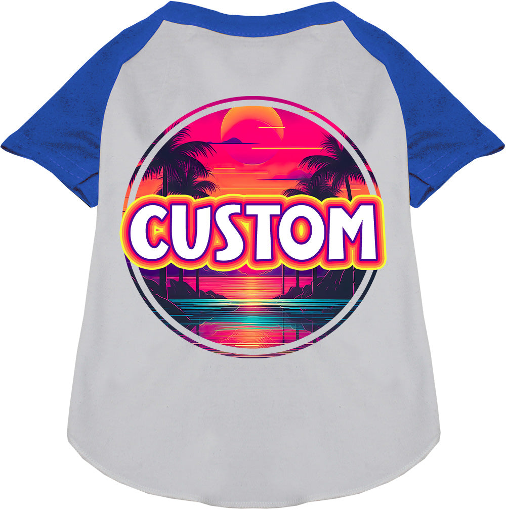 Custom Neon Beach Sunset Pet Raglan Shirts White with Blue