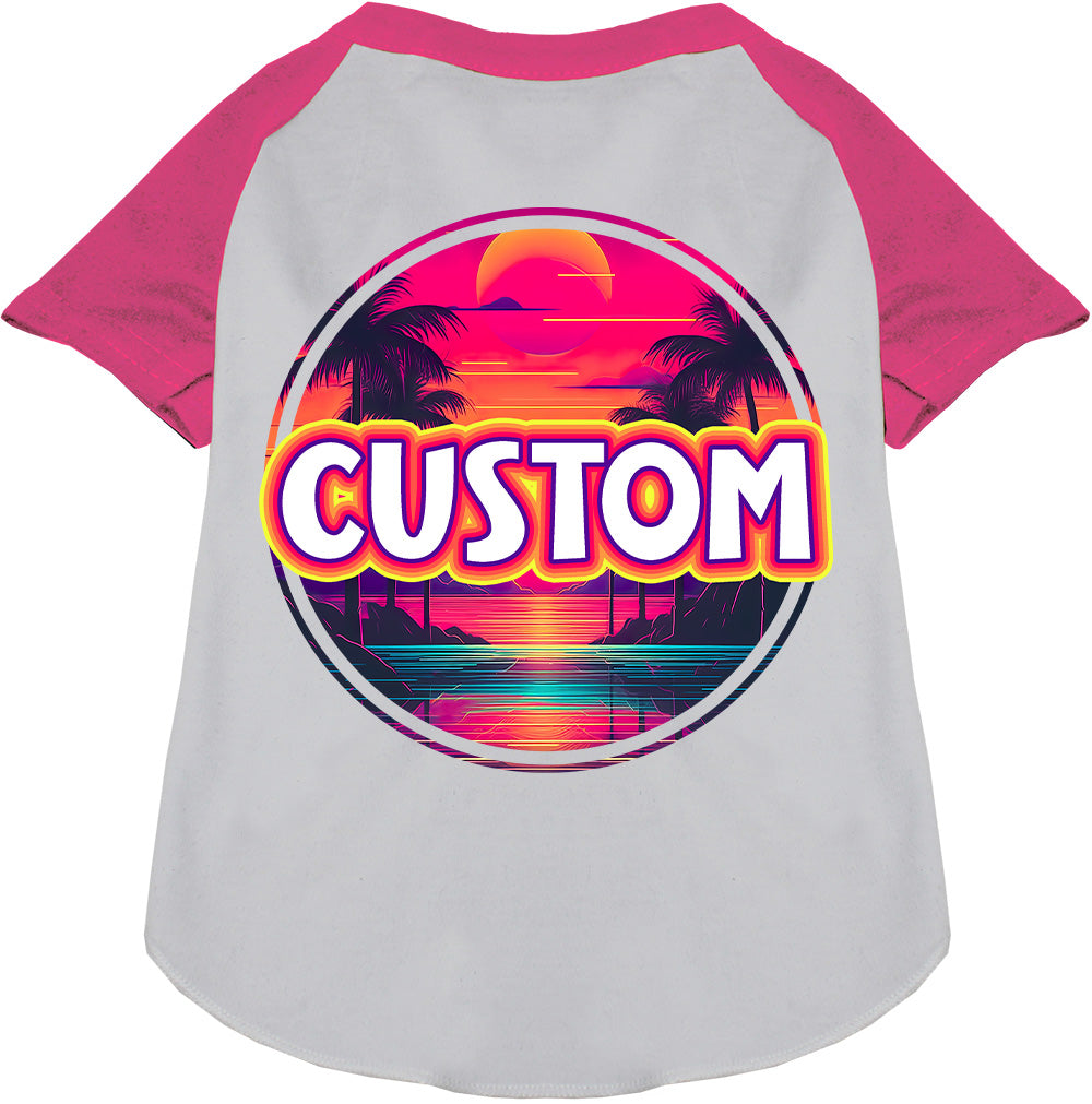 Custom Neon Beach Sunset Pet Raglan Shirts White with Bright Pink