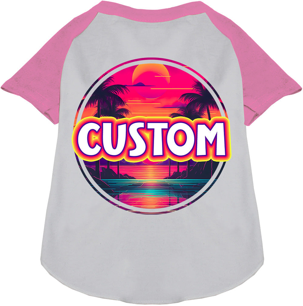 Custom Neon Beach Sunset Pet Raglan Shirts White with Light Pink