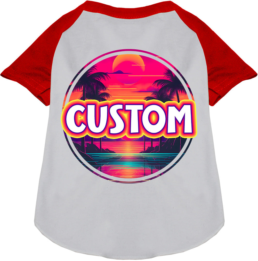 Custom Neon Beach Sunset Pet Raglan Shirts White with Red