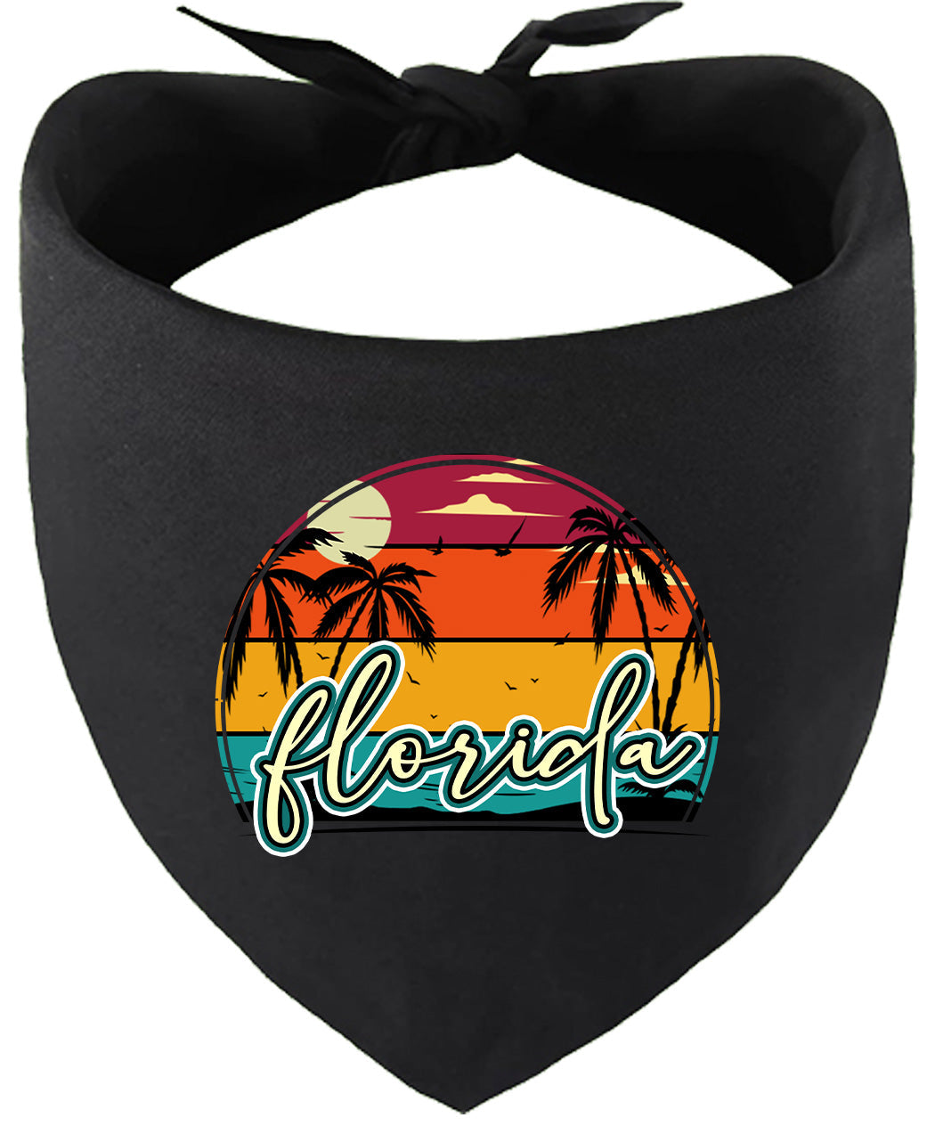 Custom Retro Beach Sunset Pet Bandana Black