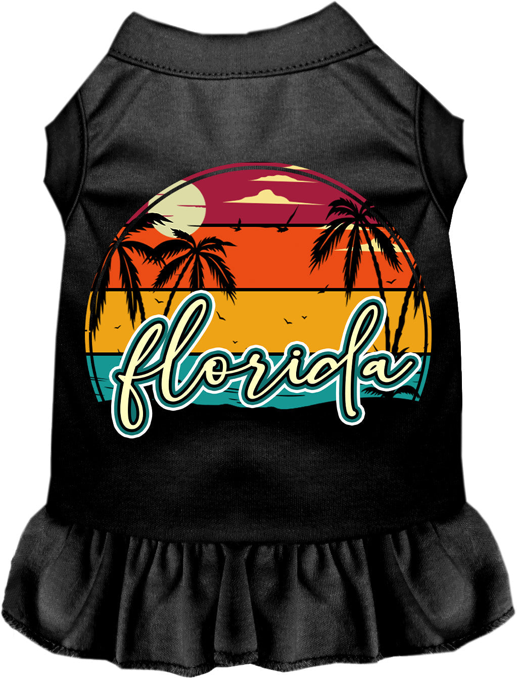 Custom Retro Beach Sunset Pet Dress Black