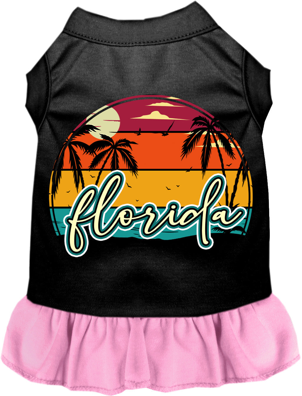 Custom Retro Beach Sunset Pet Dress Black with Light Pink