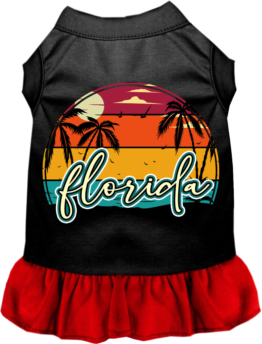 Custom Retro Beach Sunset Pet Dress Black with Red