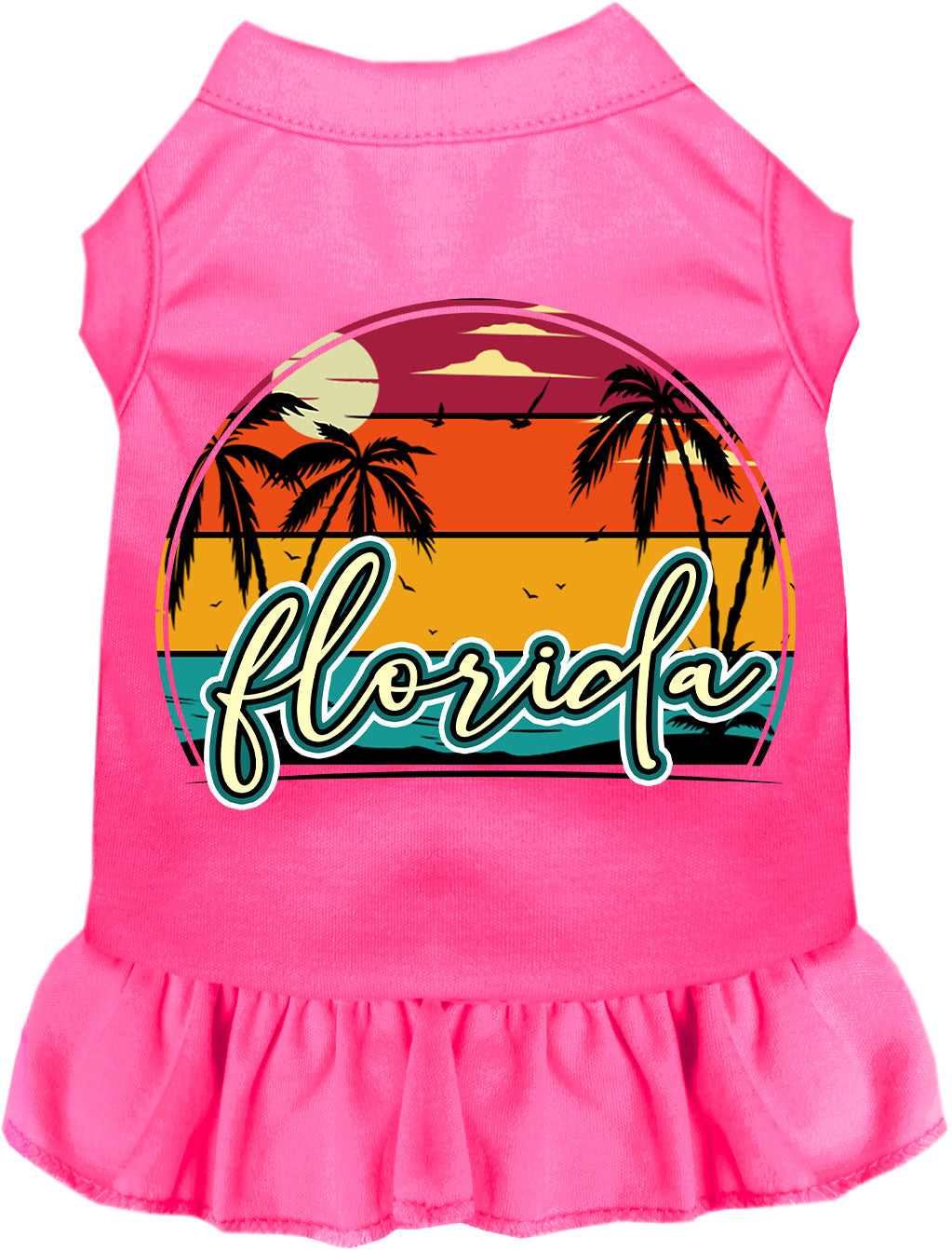 Custom Retro Beach Sunset Pet Dress Bright Pink