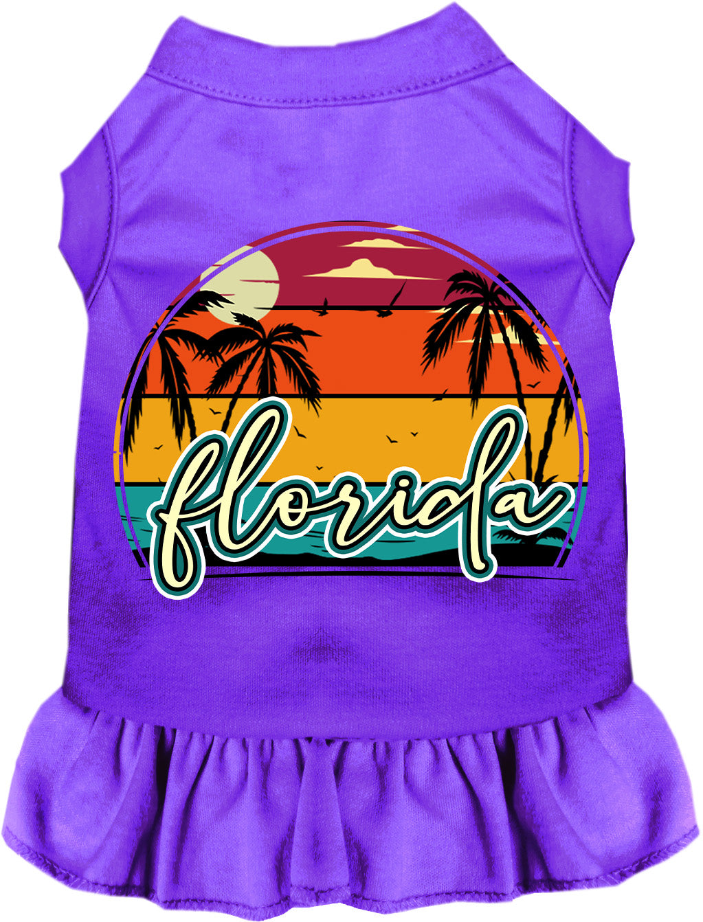 Custom Retro Beach Sunset Pet Dress Purple