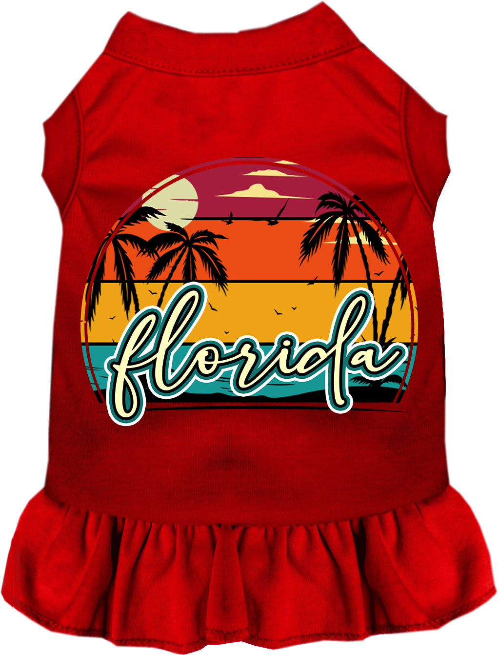 Custom Retro Beach Sunset Pet Dress Red