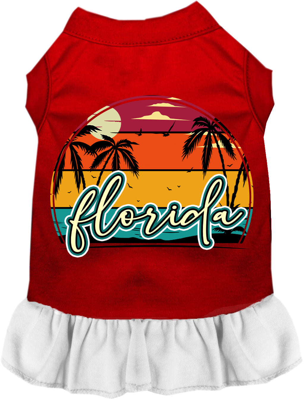 Custom Retro Beach Sunset Pet Dress Red with White
