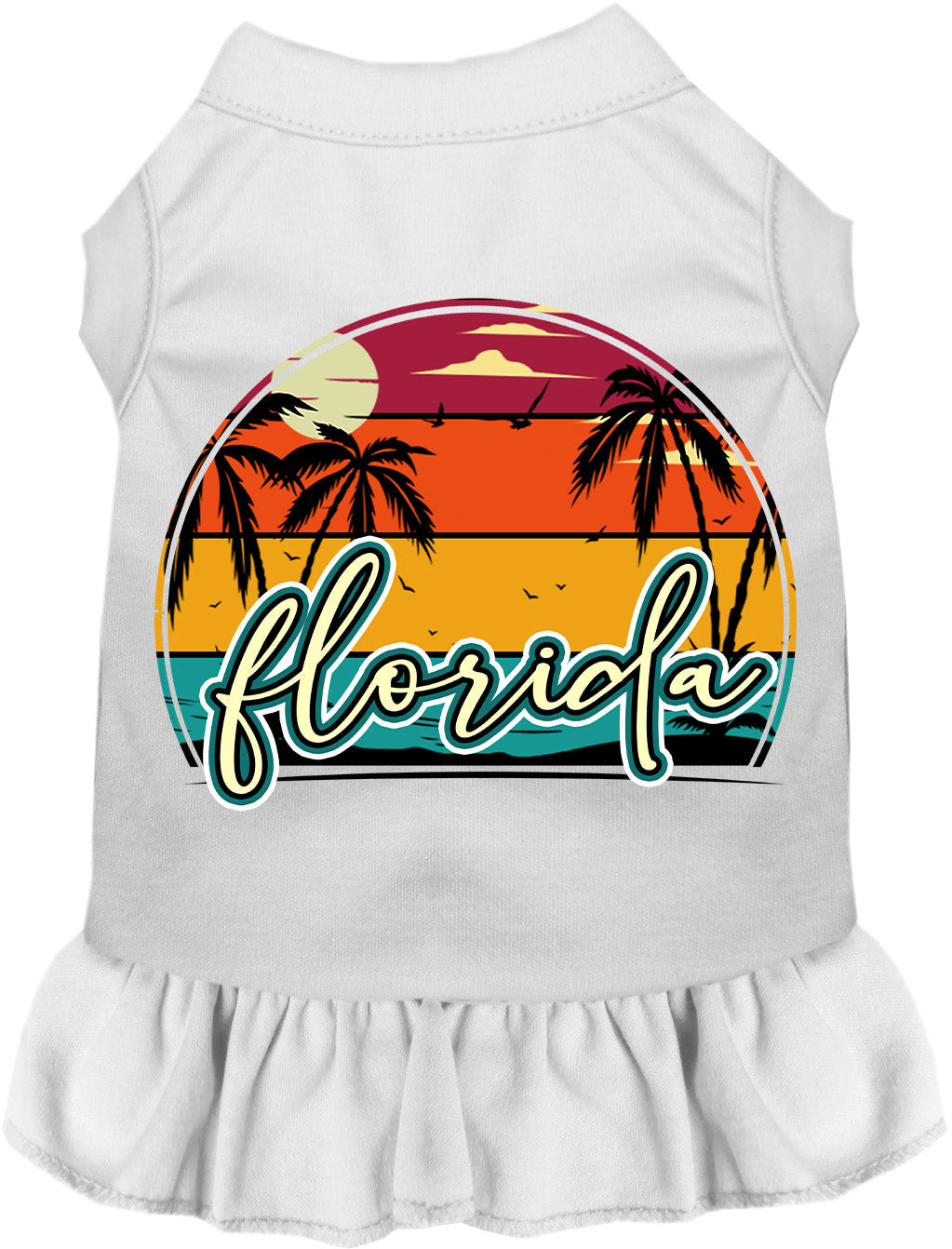 Custom Retro Beach Sunset Pet Dress White