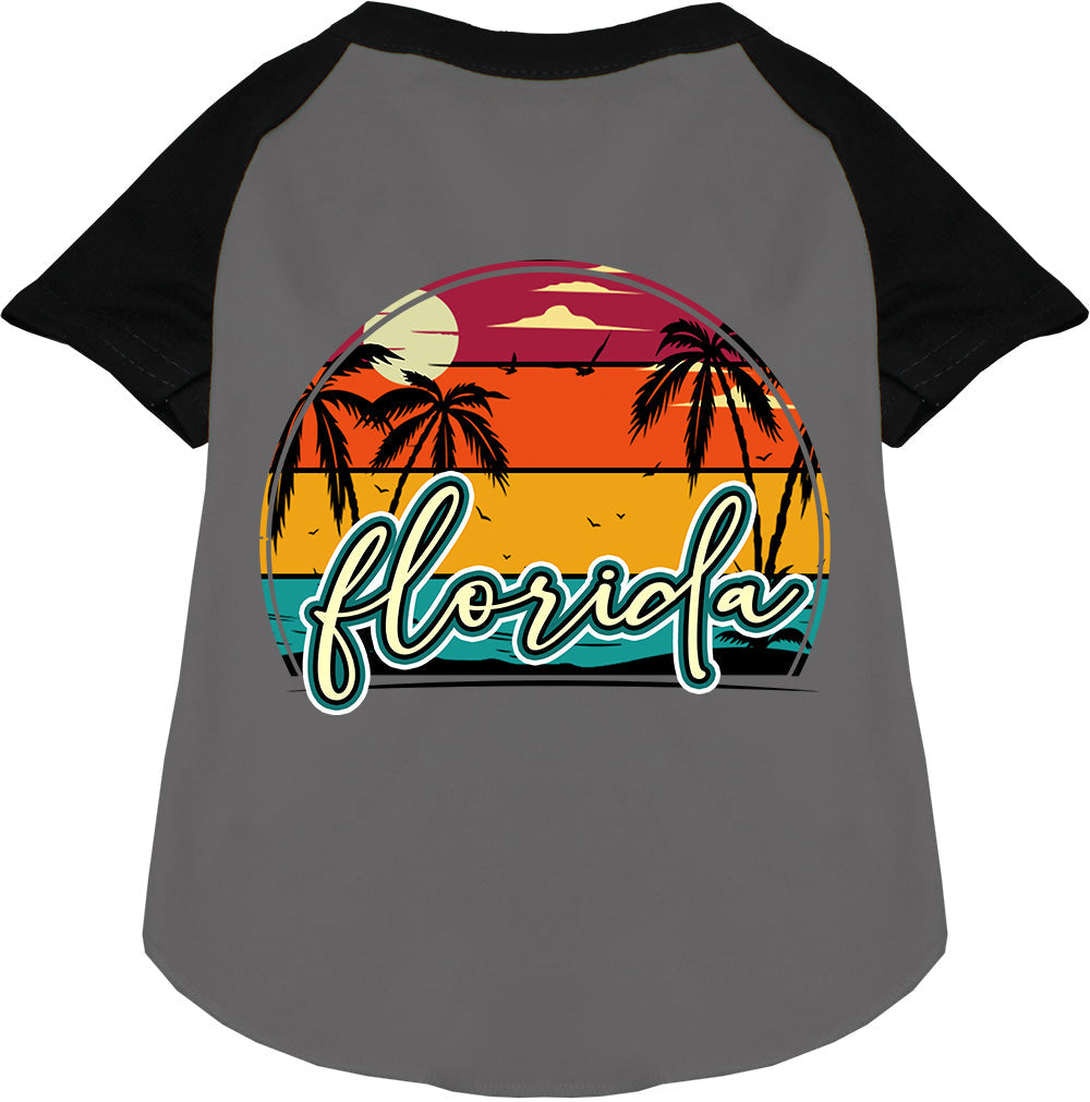 Custom Retro Beach Sunset Pet Raglan Shirts Grey with Black