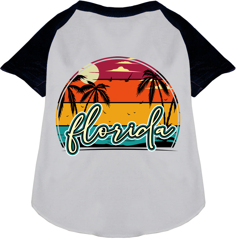 Custom Retro Beach Sunset Pet Raglan Shirts White with Black