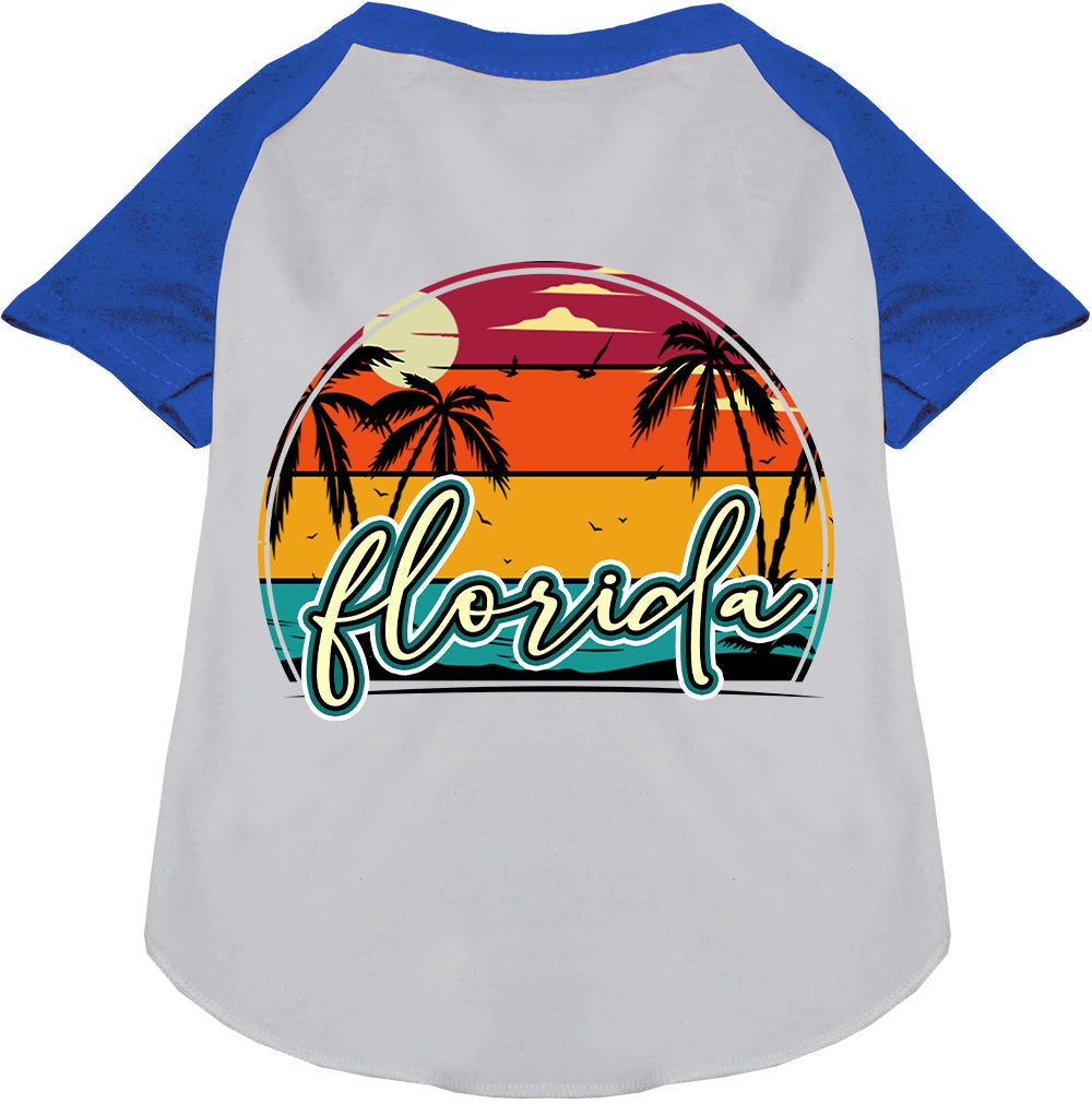 Custom Retro Beach Sunset Pet Raglan Shirts White with Blue