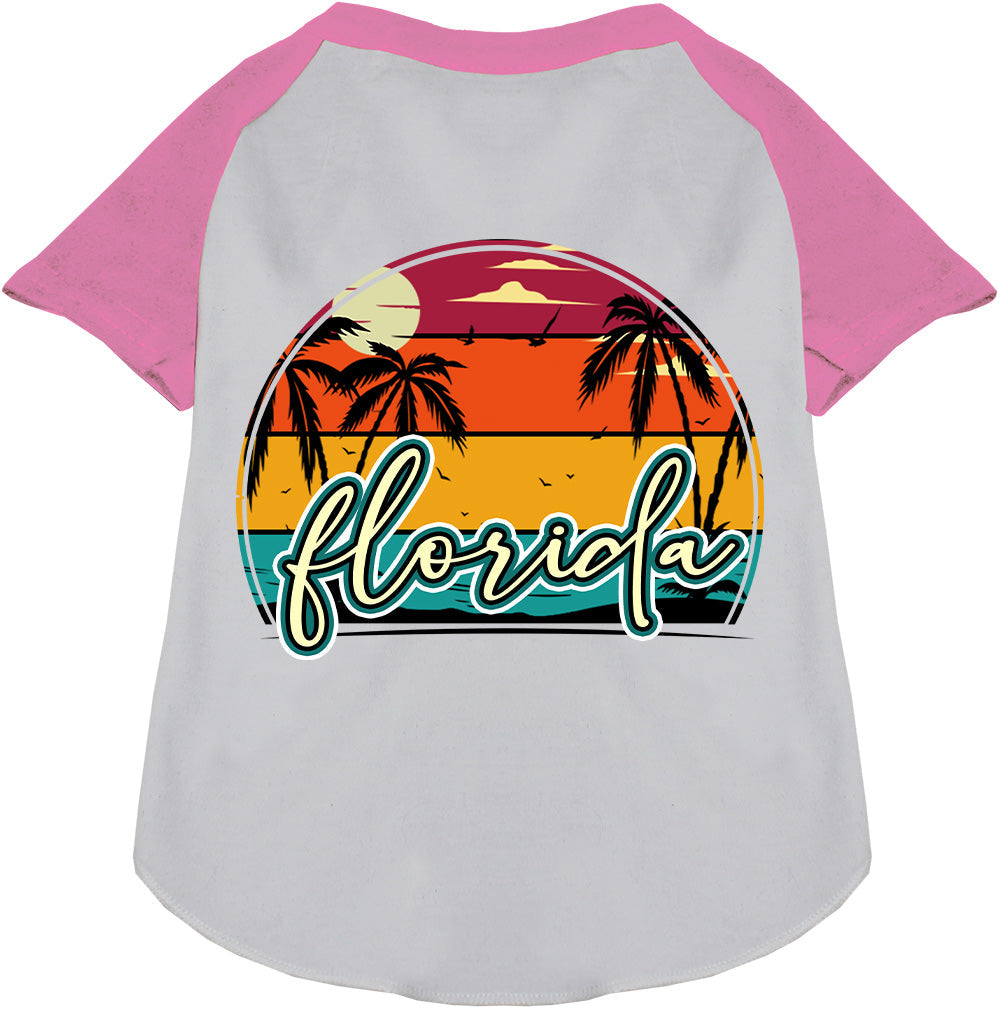 Custom Retro Beach Sunset Pet Raglan Shirts White with Light Pink
