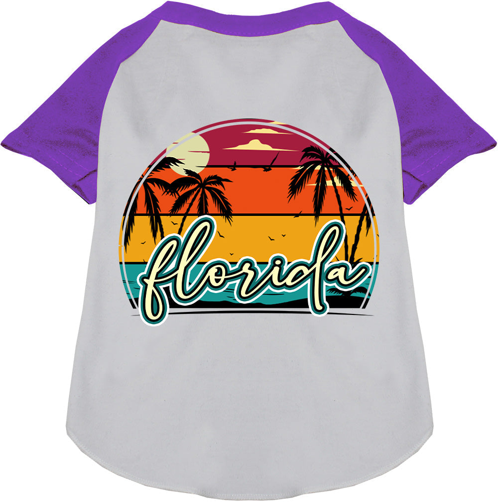Custom Retro Beach Sunset Pet Raglan Shirts White with Purple
