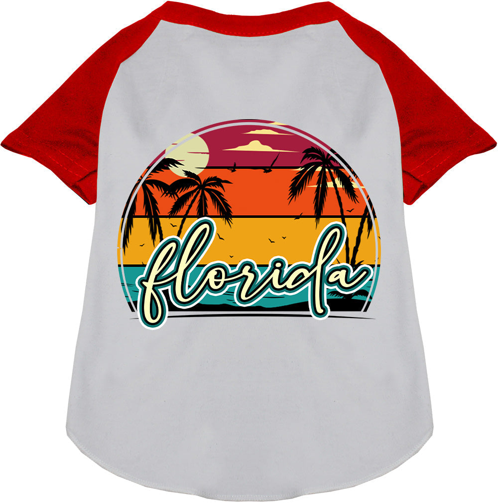 Custom Retro Beach Sunset Pet Raglan Shirts White with Red