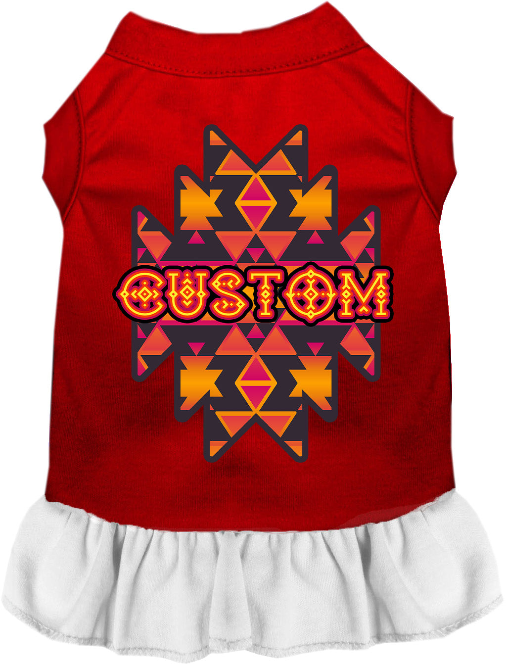 Custom Navajo Tribal Pet Dress Red with White