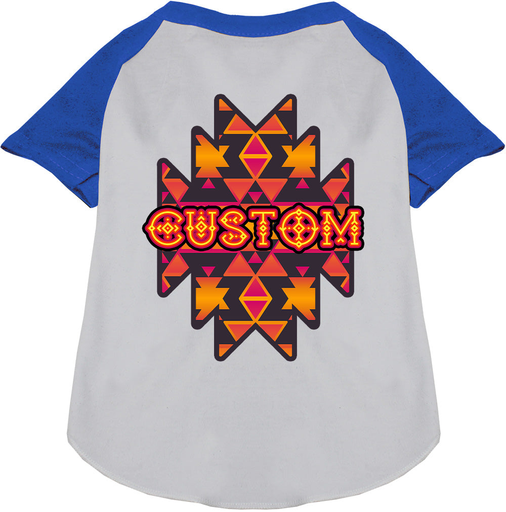 Custom Navajo Tribal Pet Raglan Shirts White with Blue