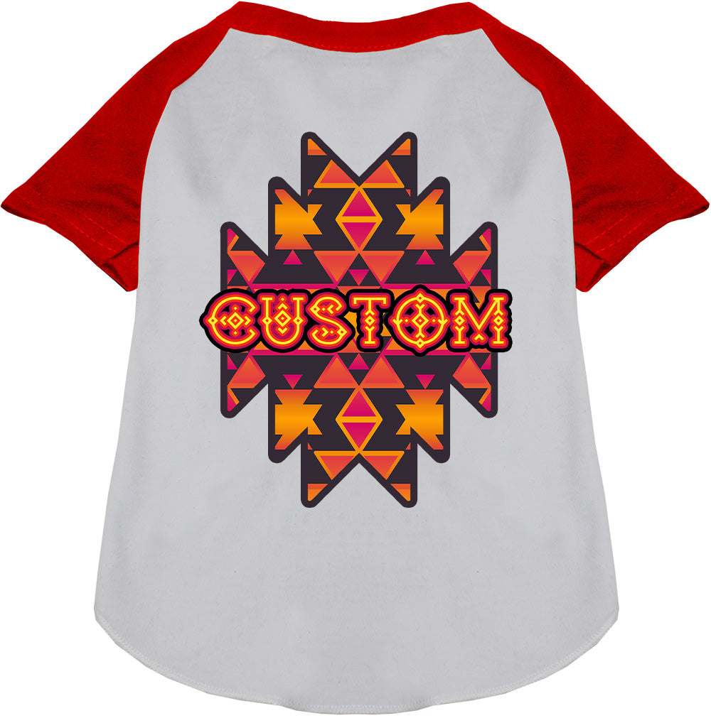Custom Navajo Tribal Pet Raglan Shirts White with Red