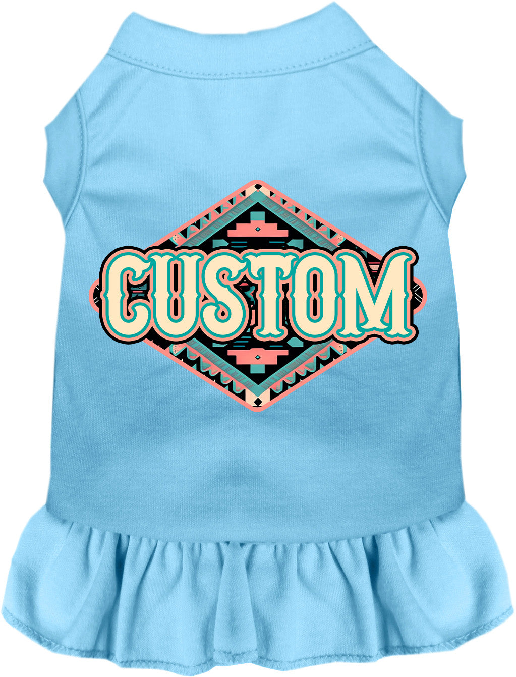 Custom Peach Aztec Pet Dress Baby Blue