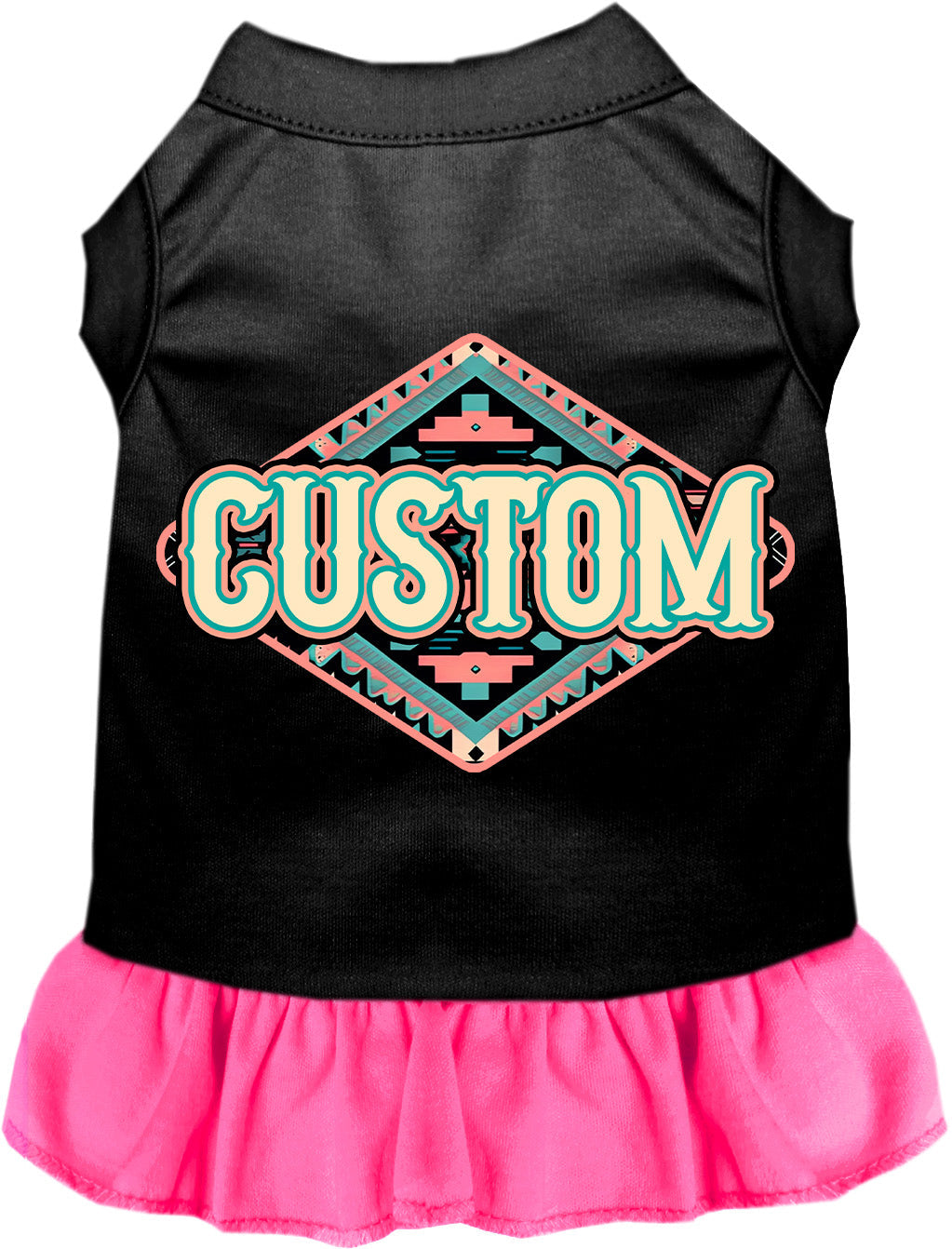 Custom Peach Aztec Pet Dress Black with Bright Pink