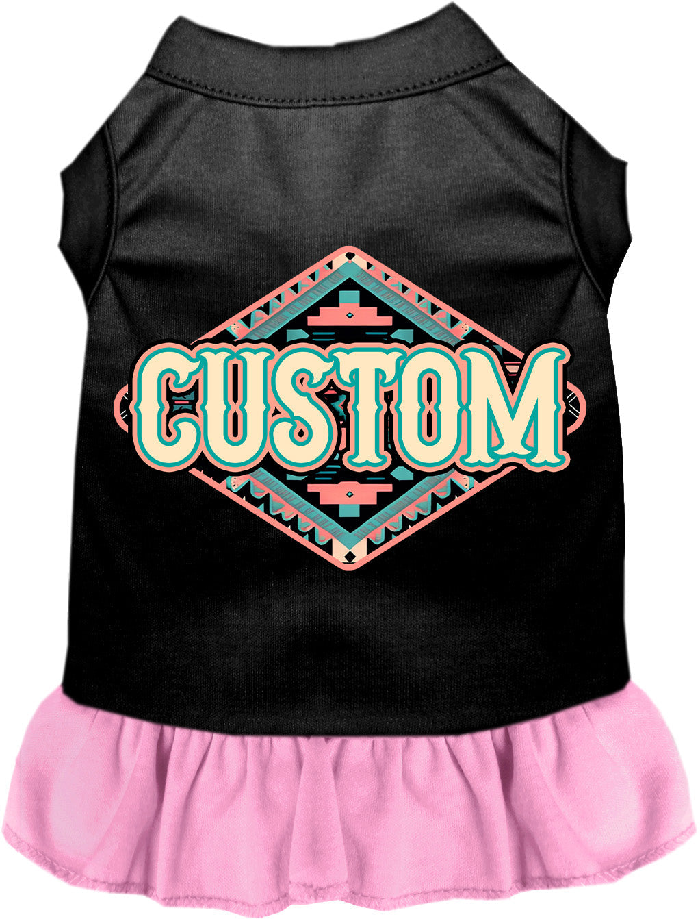 Custom Peach Aztec Pet Dress Black with Light Pink