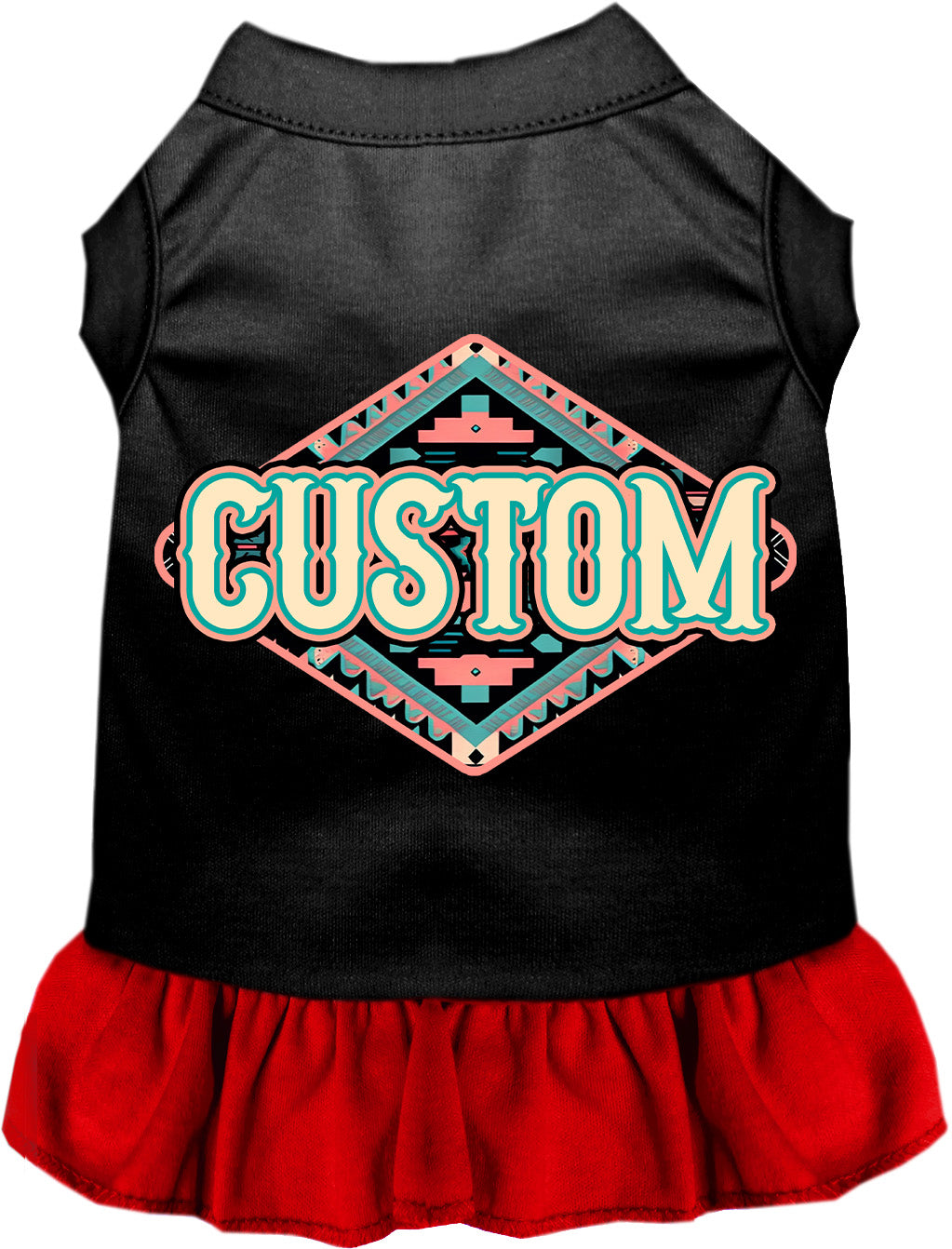 Custom Peach Aztec Pet Dress Black with Red
