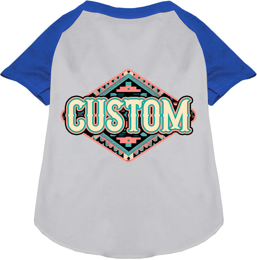 Custom Peach Aztec Pet Raglan Shirts White with Blue