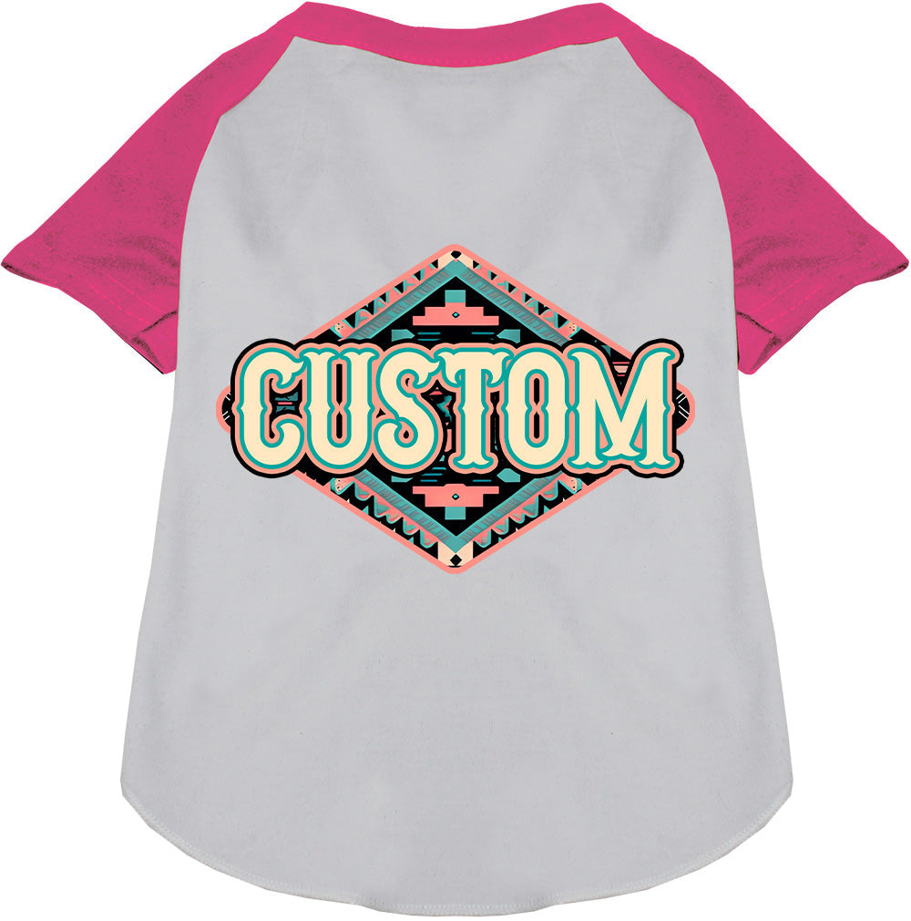 Custom Peach Aztec Pet Raglan Shirts White with Bright Pink