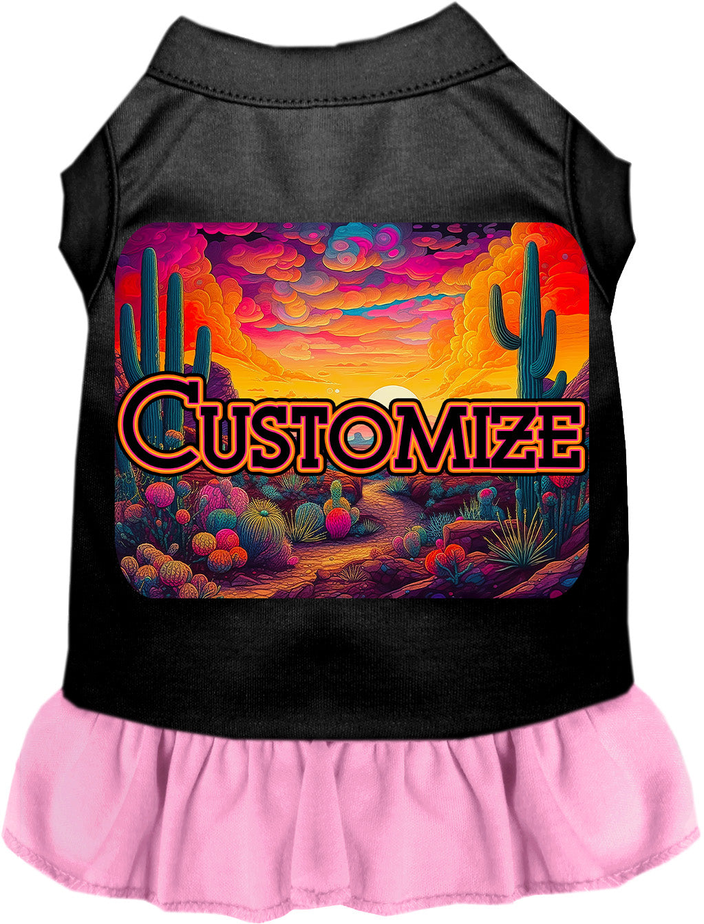 Custom Neon Desert Pet Dress Black with Light Pink