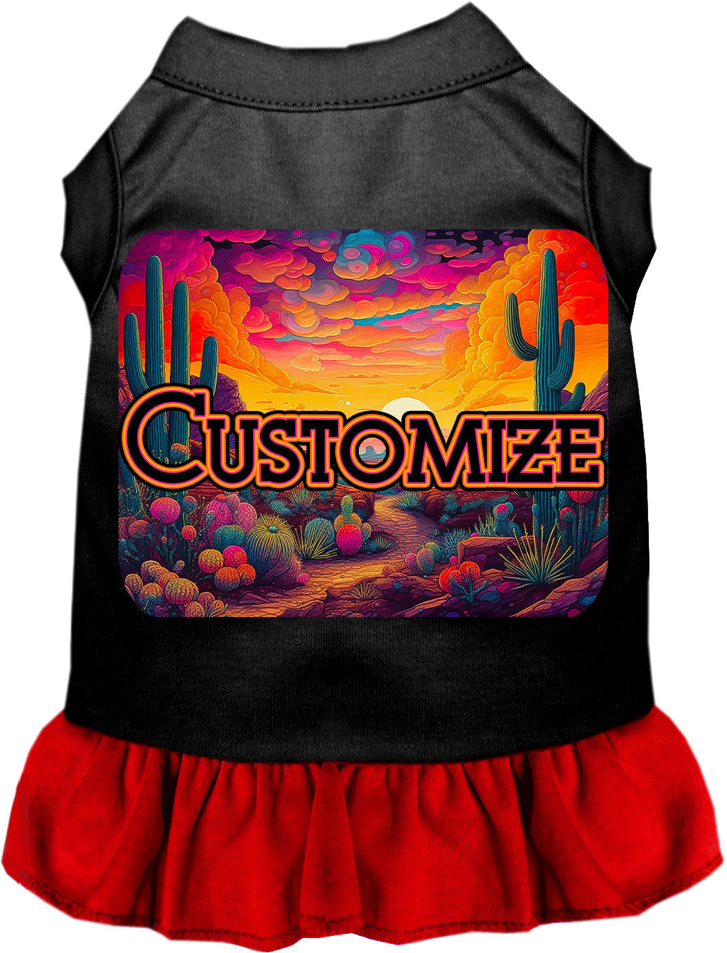 Custom Neon Desert Pet Dress Black with Red
