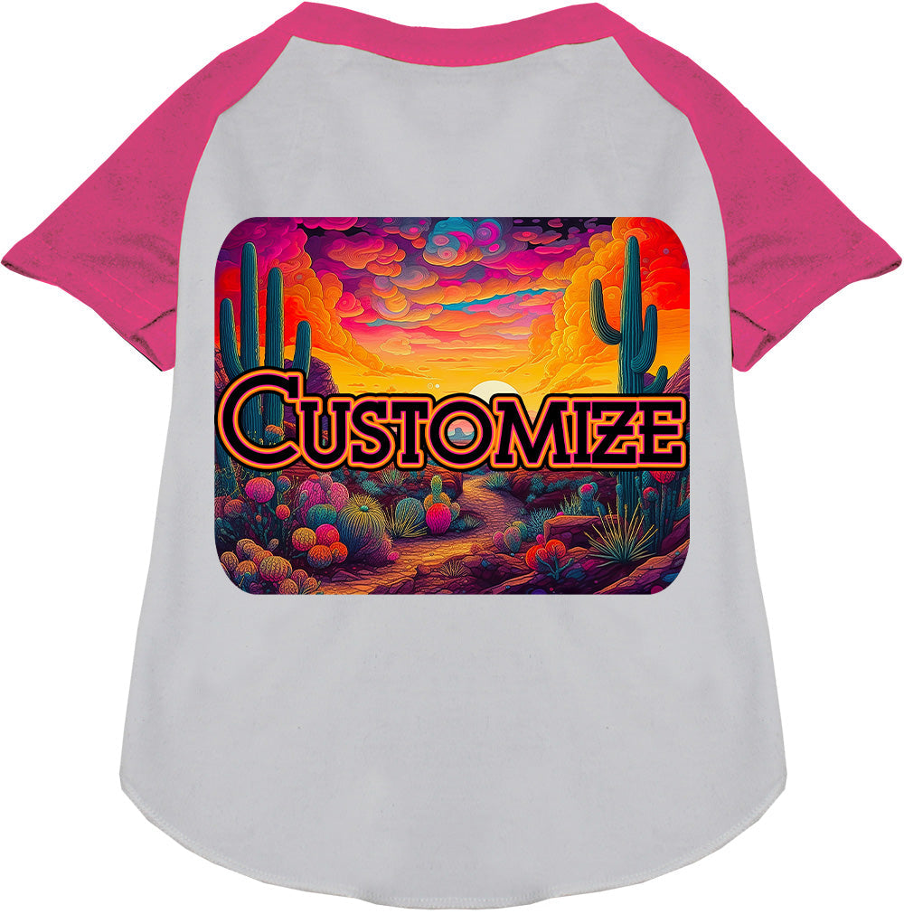 Custom Neon Desert Pet Raglan Shirts White with Bright Pink