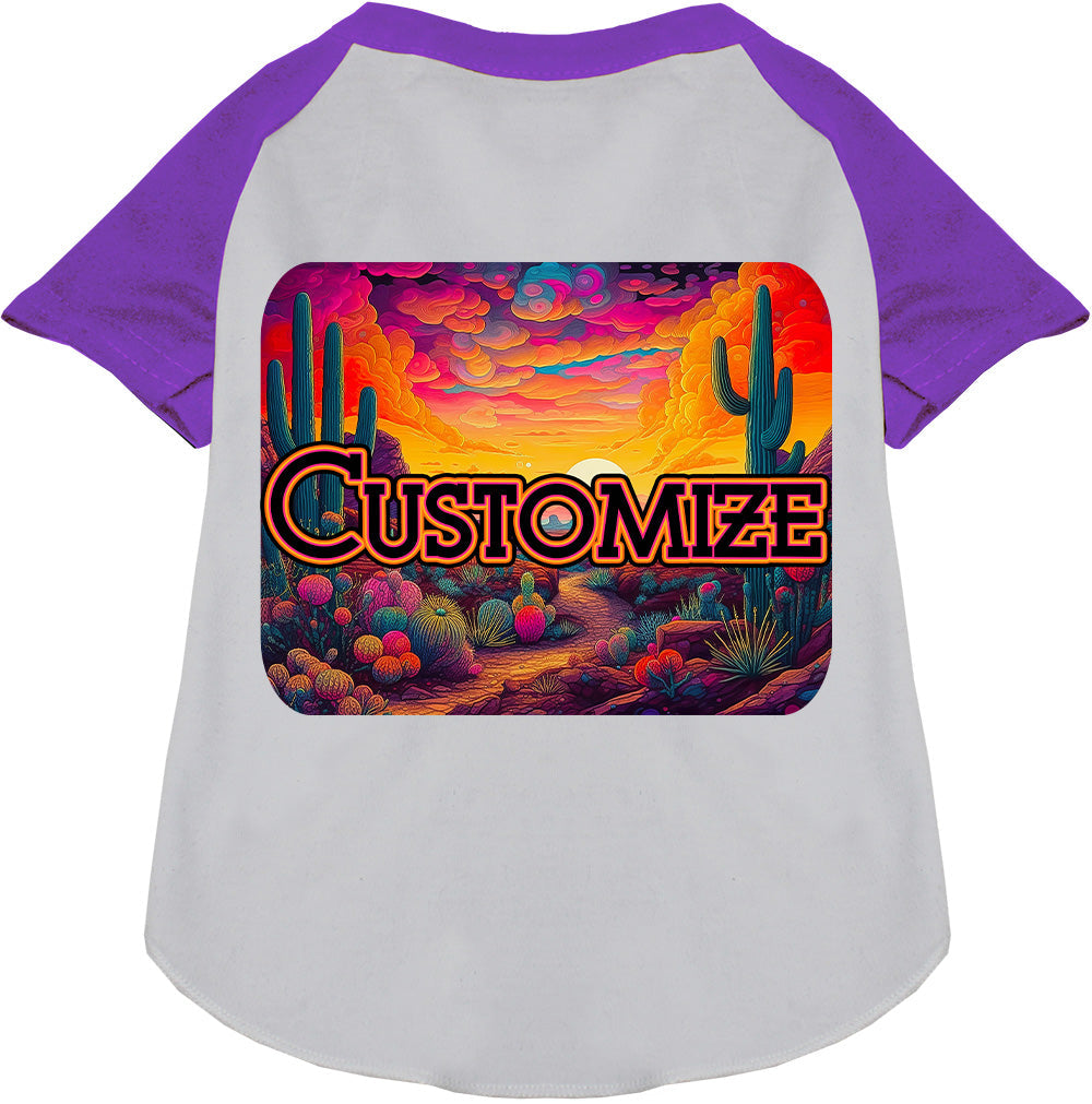 Custom Neon Desert Pet Raglan Shirts White with Purple
