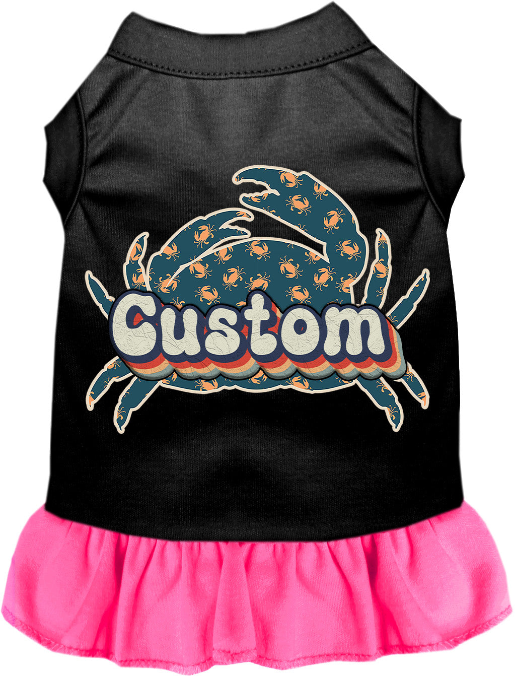 Custom Retro Crabs Pet Dress Black with Bright Pink