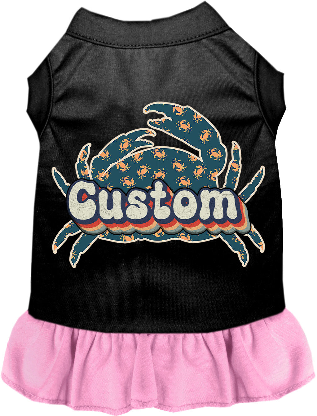 Custom Retro Crabs Pet Dress Black with Light Pink