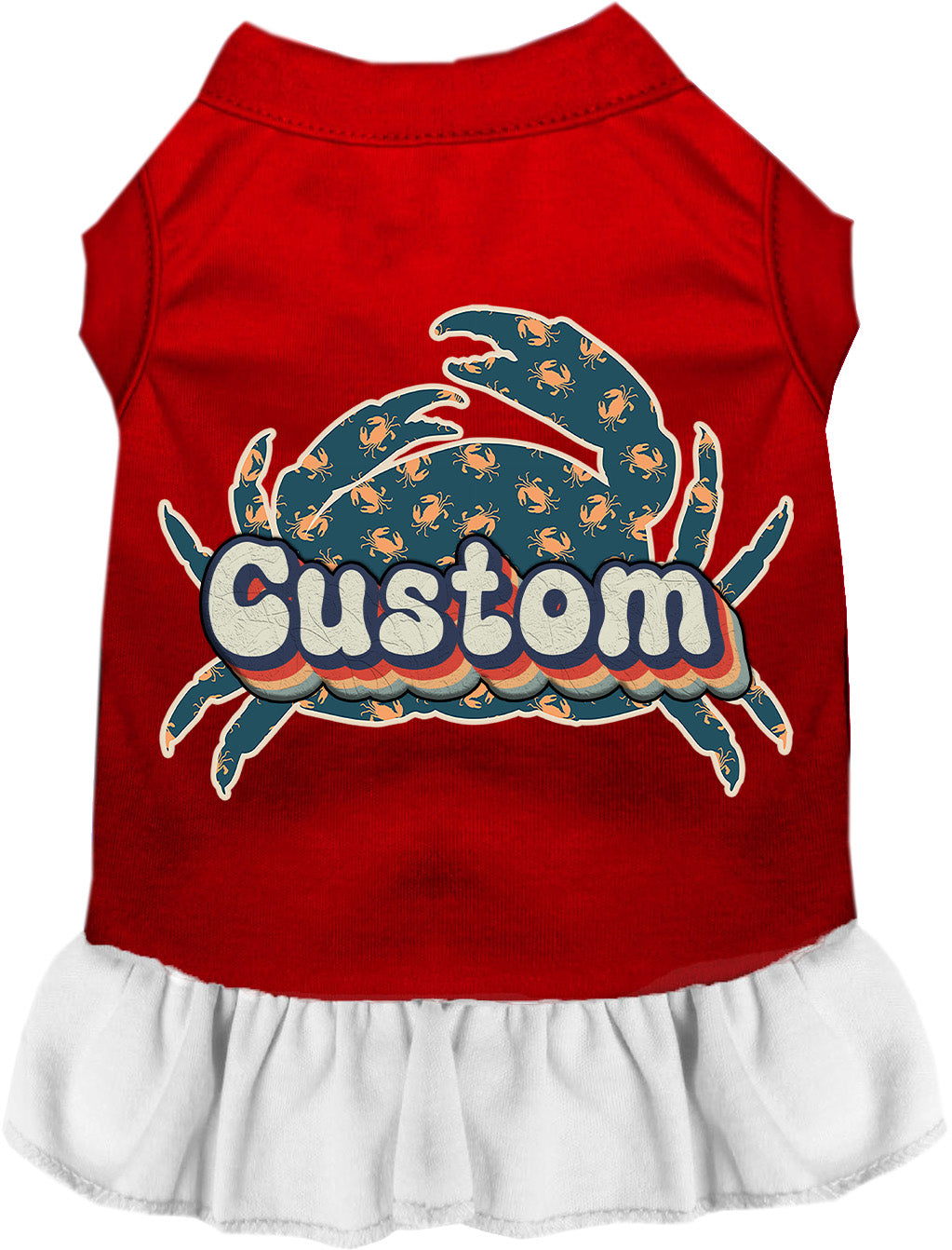 Custom Retro Crabs Pet Dress Red with White