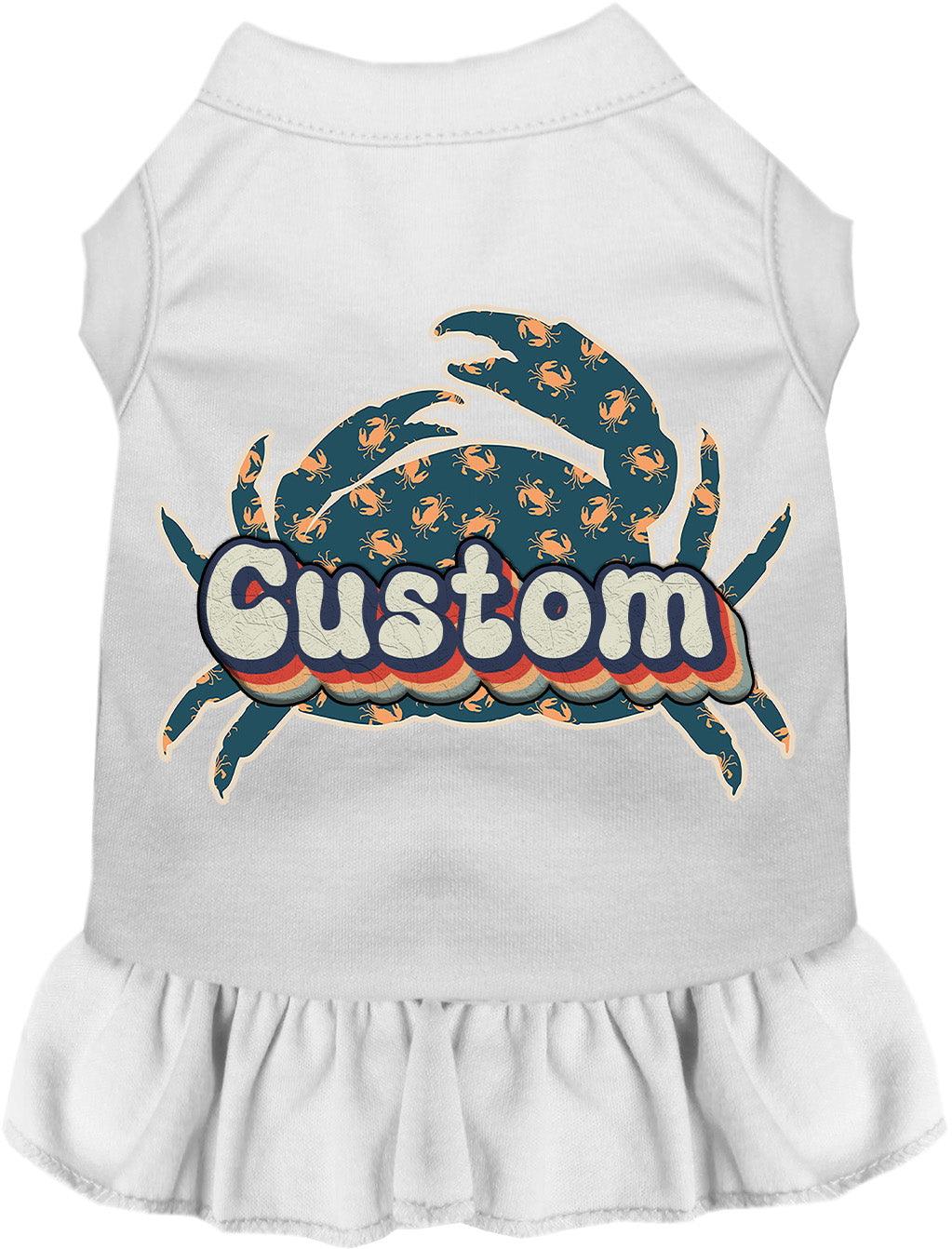 Custom Retro Crabs Pet Dress White