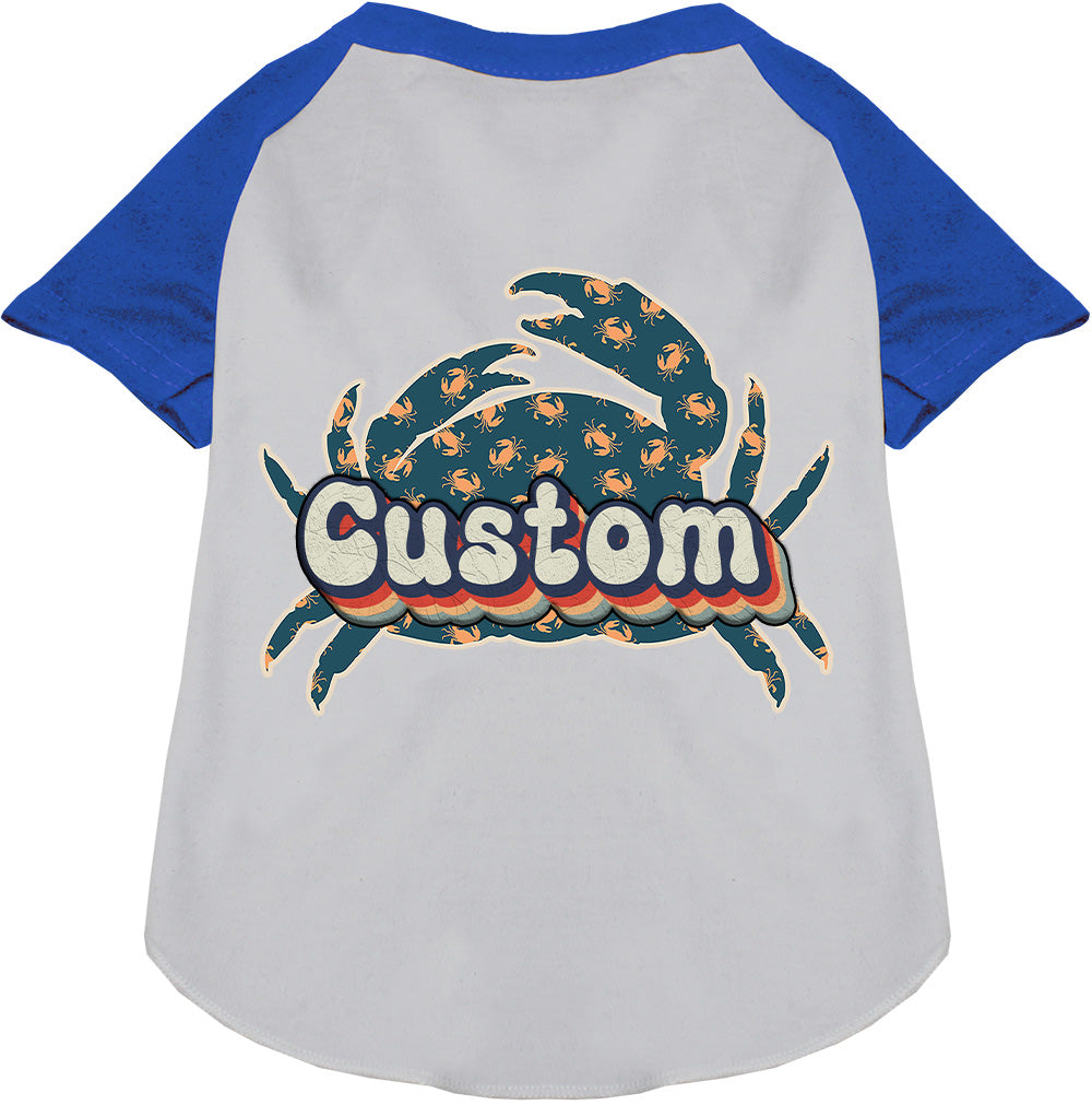 Custom Retro Crabs Pet Raglan Shirts White with Blue
