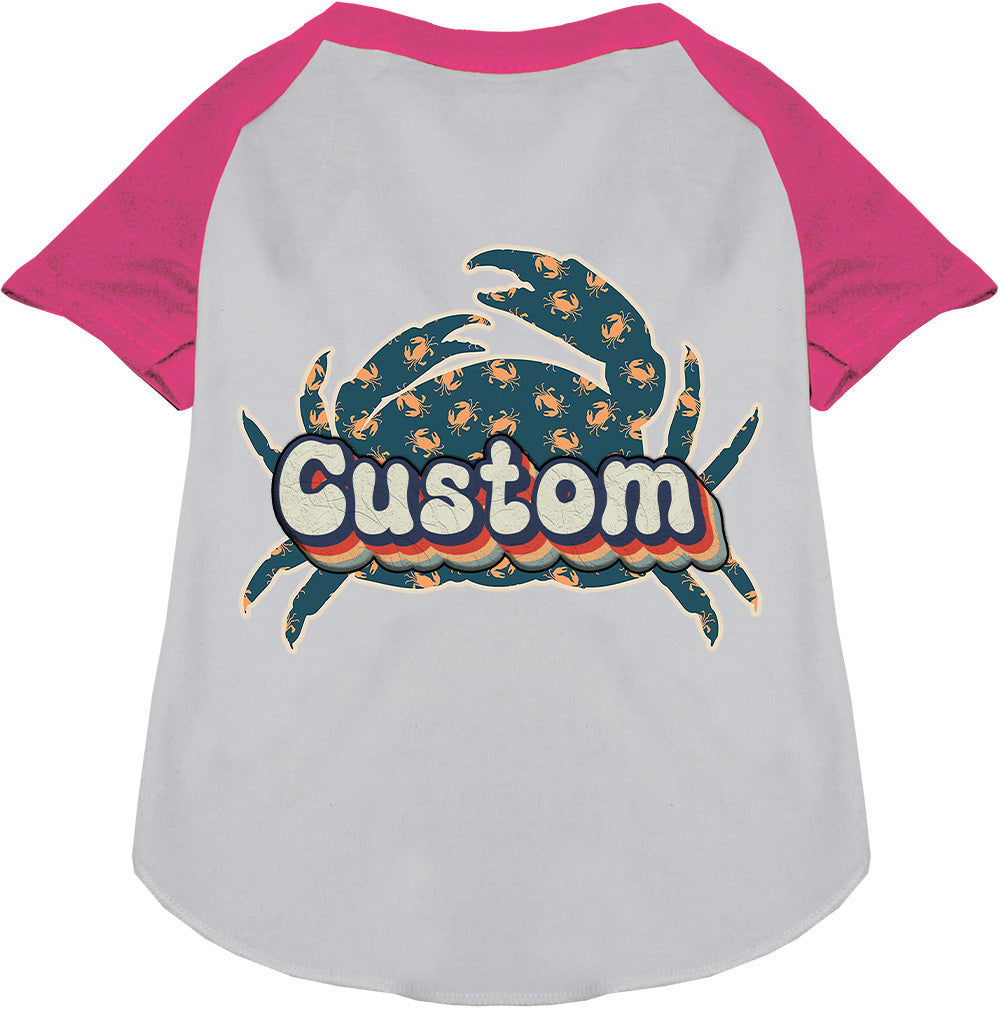 Custom Retro Crabs Pet Raglan Shirts White with Bright Pink
