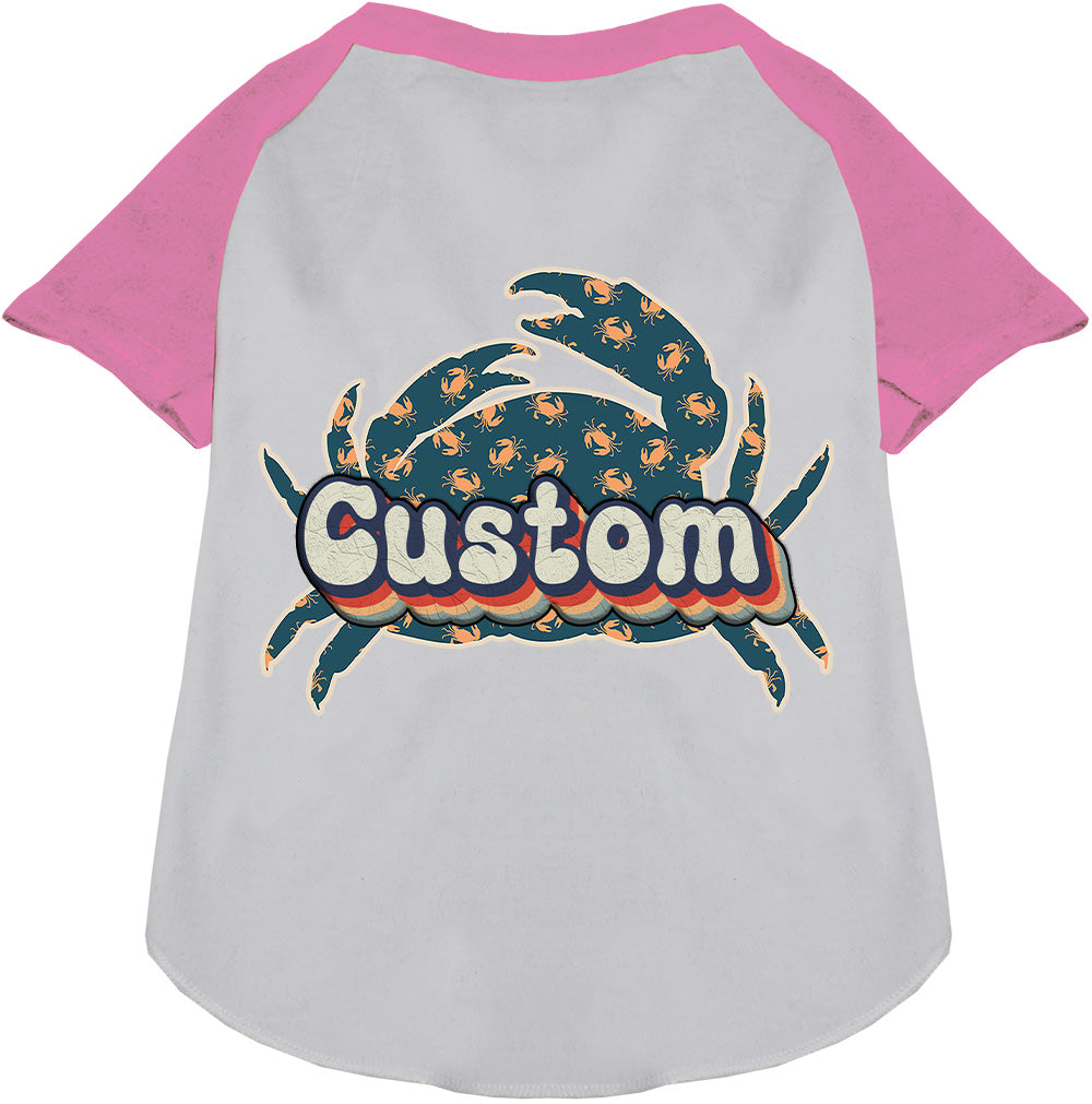 Custom Retro Crabs Pet Raglan Shirts White with Light Pink