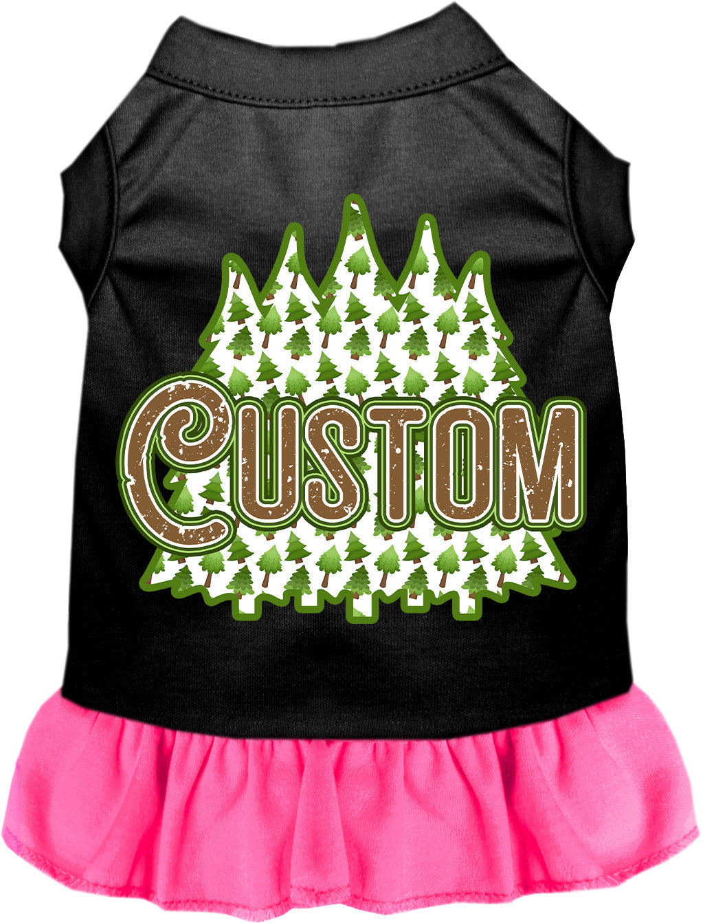 Custom Woodland Trees Pet Dress Black with Bright Pink