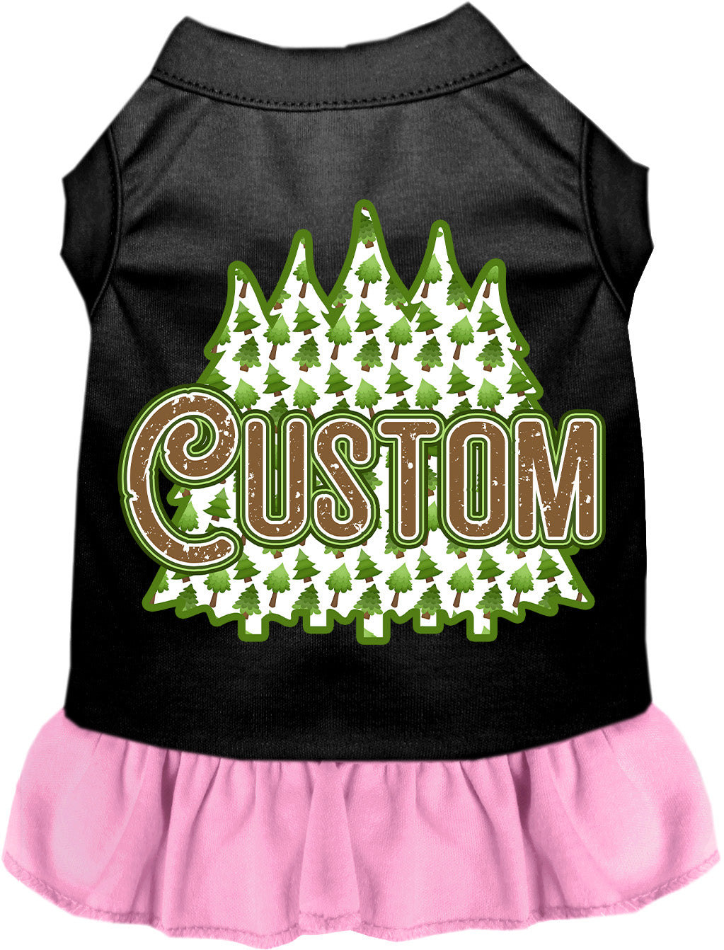 Custom Woodland Trees Pet Dress Black with Light Pink