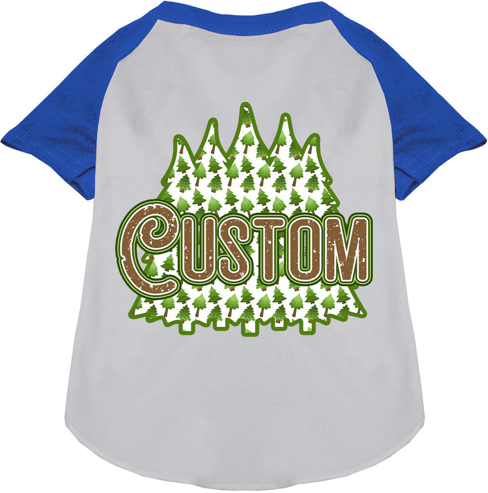 Custom Woodland Trees Pet Raglan Shirts White with Blue