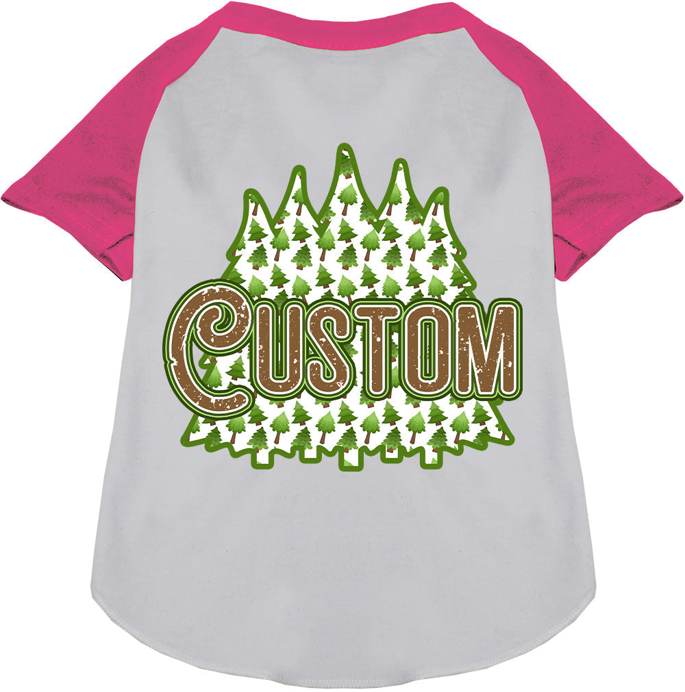 Custom Woodland Trees Pet Raglan Shirts White with Bright Pink