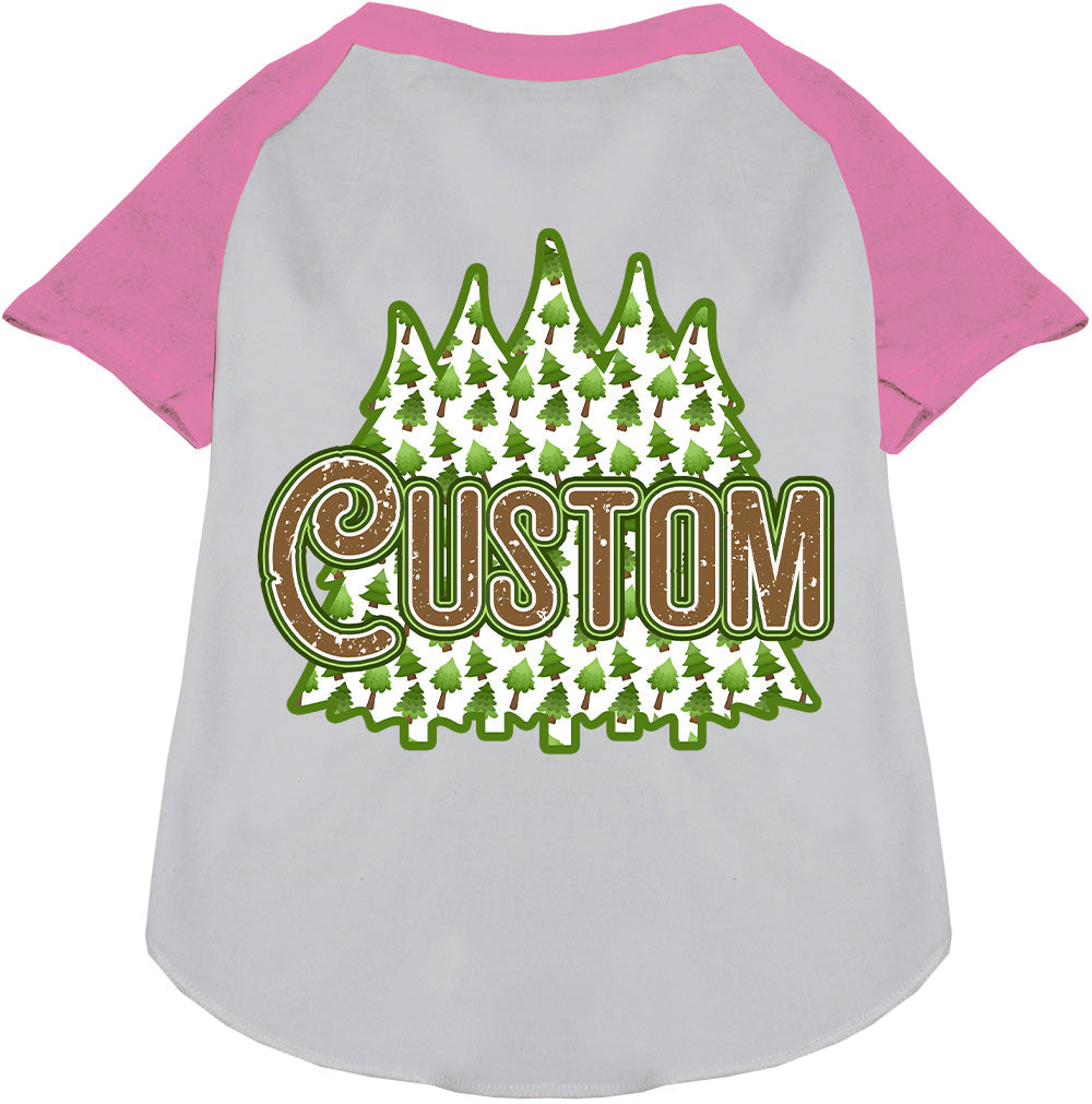 Custom Woodland Trees Pet Raglan Shirts White with Light Pink