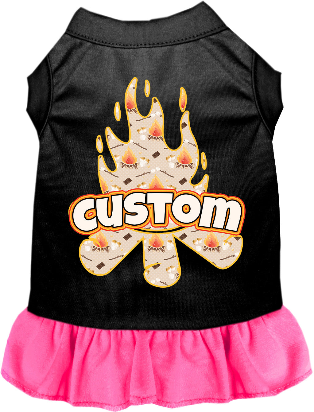 Custom Around the Campfire Pet Dress Black with Bright Pink