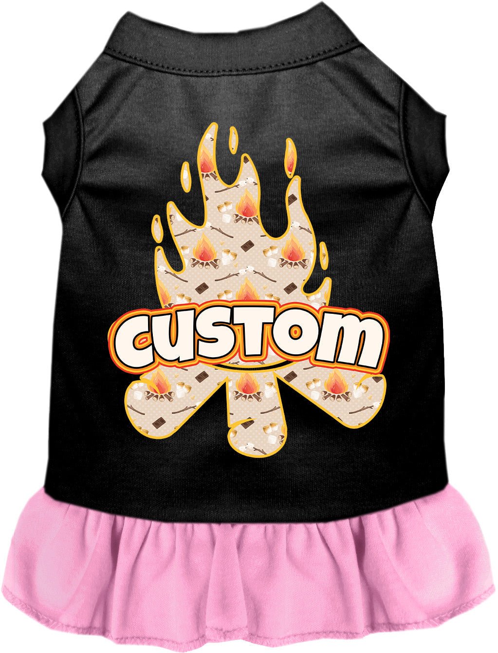 Custom Around the Campfire Pet Dress Black with Light Pink