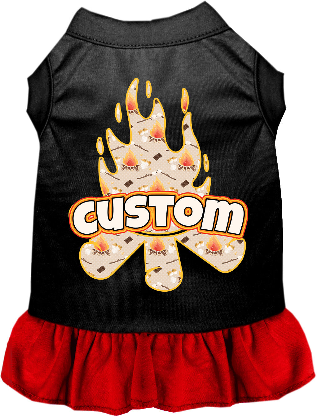 Custom Around the Campfire Pet Dress Black with Red